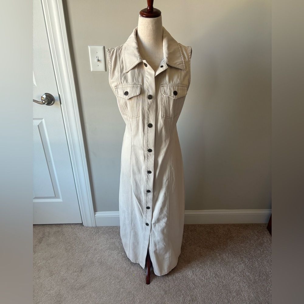 Cream Denim Midi Dress.